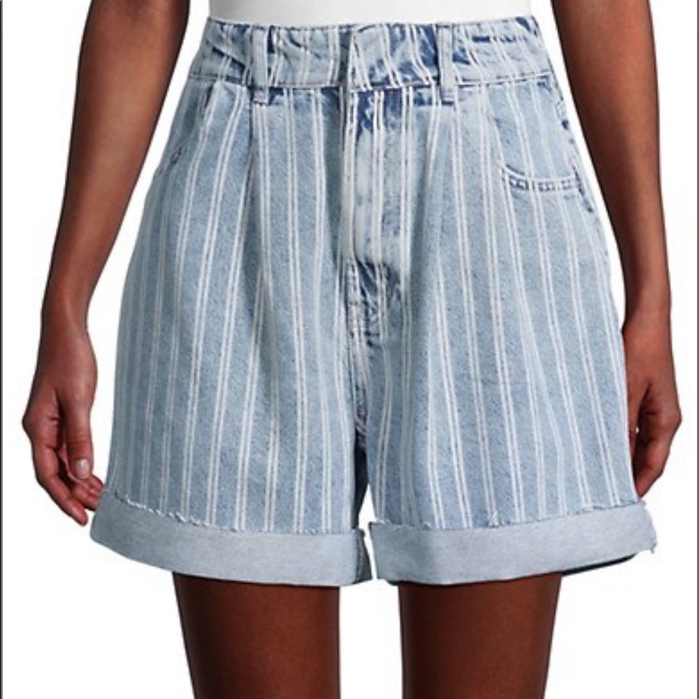 Free people high rise striped denim shorts
